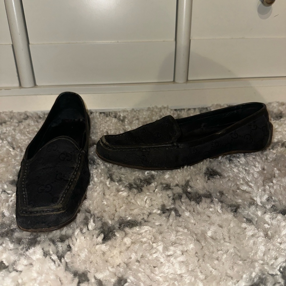 Vintage Gucci Black Logo Canvas Loafers - Picture 3 of 10